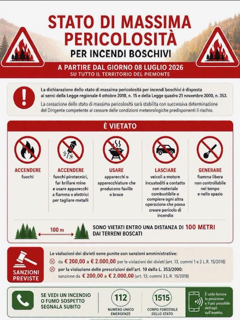 Stato di massima pericolosità per incendi boschivi